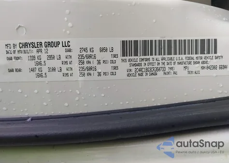 2012 Chrysler Town & Country Touring z USA, uszkodzony, nr VIN 2C4RC1BG3CR350733
